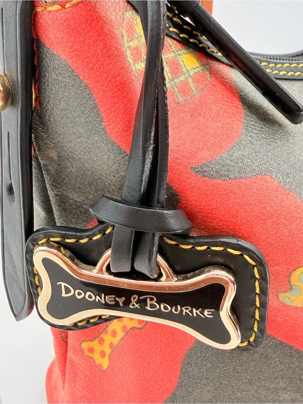 DOONEY & BOURKE Scottie Dog Coated Canvas Shoulder Bag Red Black